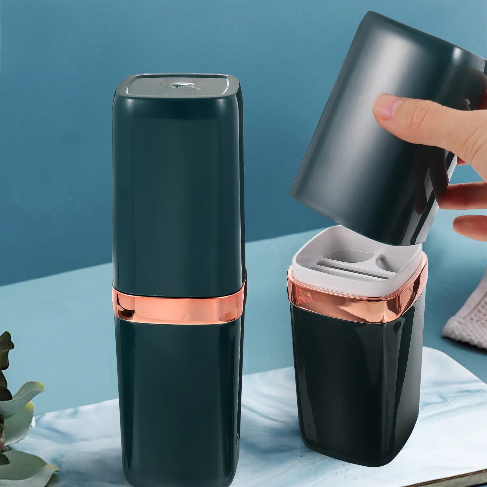 Scatola Porta Spazzolini Smontabile per 2 Persone, Portaspazzolini Portatile, Contenitore per Dentifricio, Tazza da Viaggio per Bagno