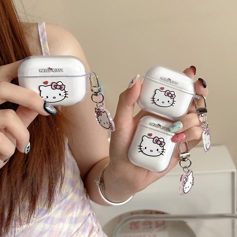 Sanrio Hello Kitty Earphone Case for Airpods 4 2 3 1 Pro 2 3 Wireless Bluetooth headset Transparent protective case with pendant