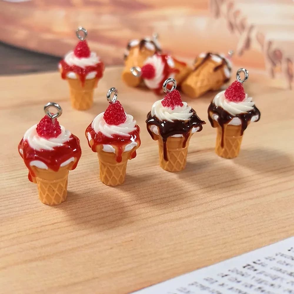 10Pcs 3D Mini Simulated Strawberry Jam Ice Cream Resin Pendants Cute Mini Food Charms DIY Supplies for Earring Bracelet Jewelry