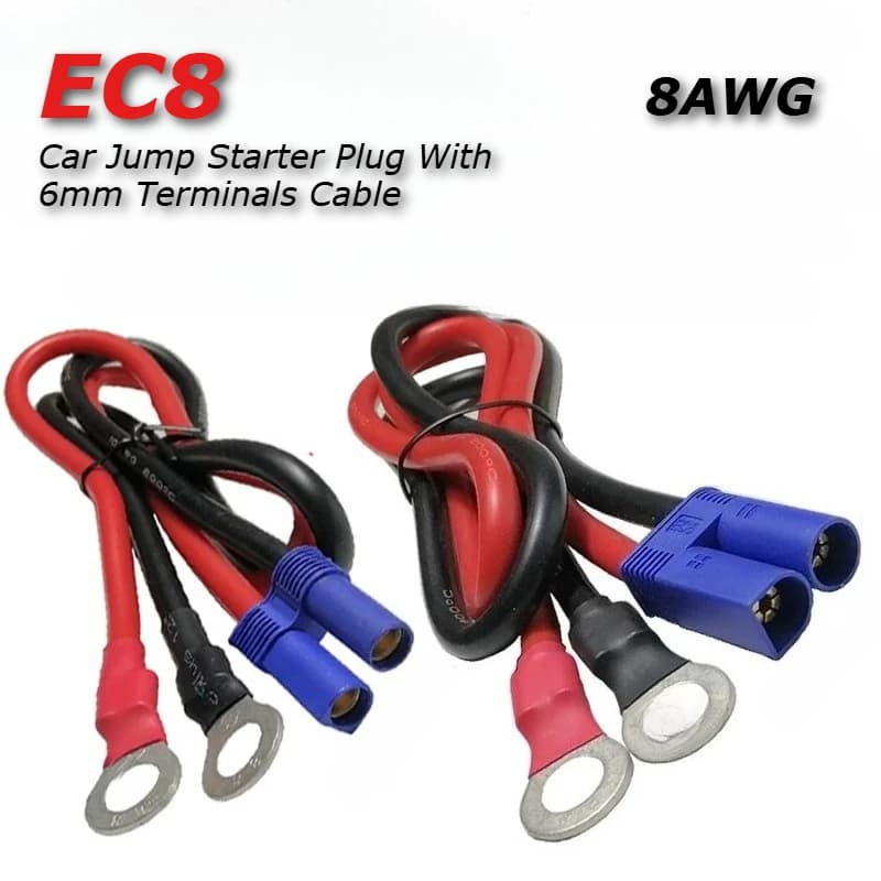 Cavo di avviamento per auto EC8 con terminali da 6 mm, cavo 8AWG ad alta corrente, connettore a banana per aeromodelli, cavo con connettore batteria maschio/femmina
