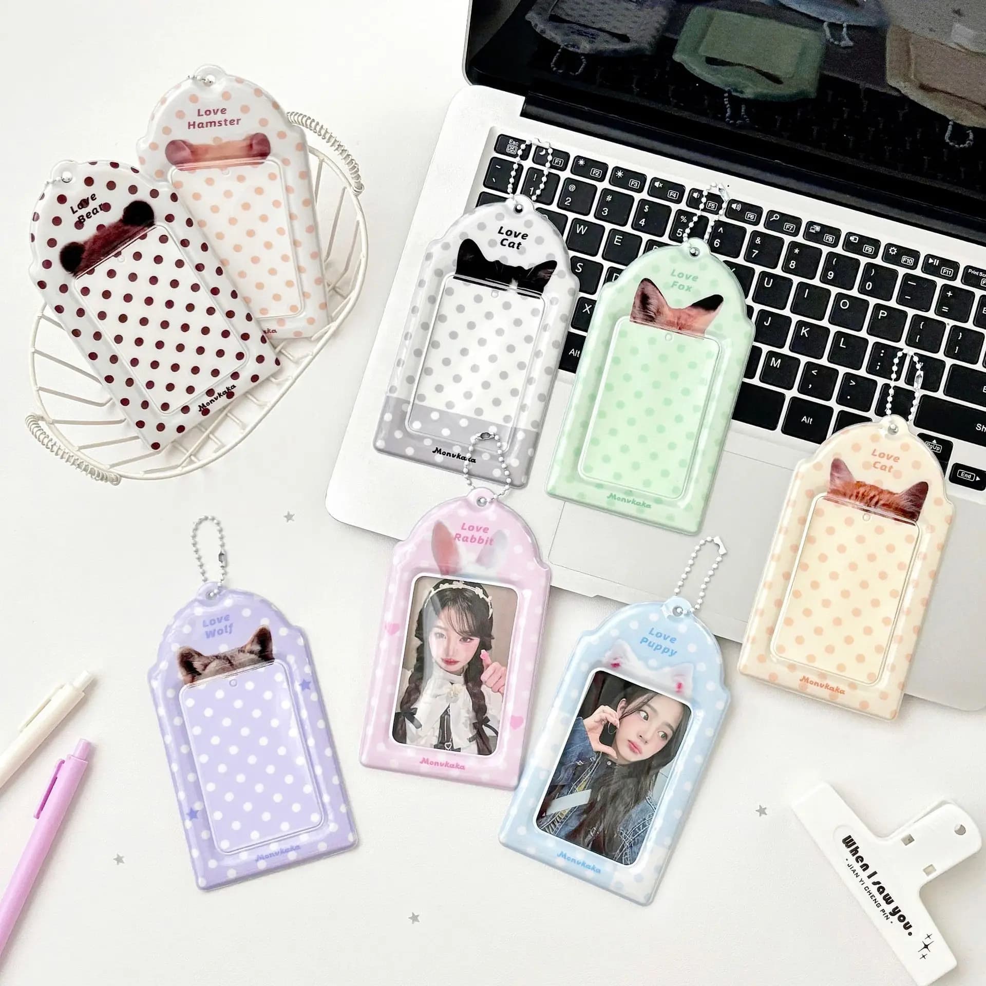 MINKYS Polka Dot Animal Ear 3-inch Kpop Photocard Holder Protective Sleeves & Storage Pouches