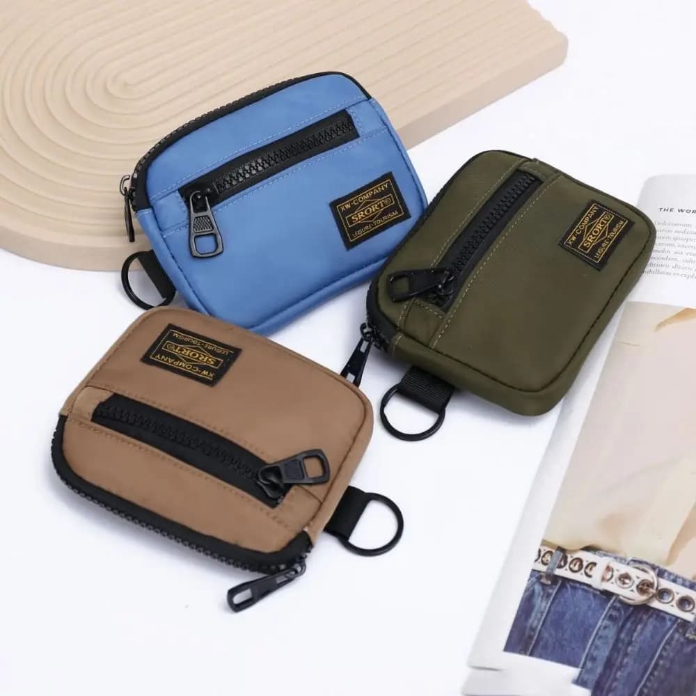 Fashion Canvas Coin Purse Zipper Solid Color Storage Bag Card Holder Short Wallet Boy