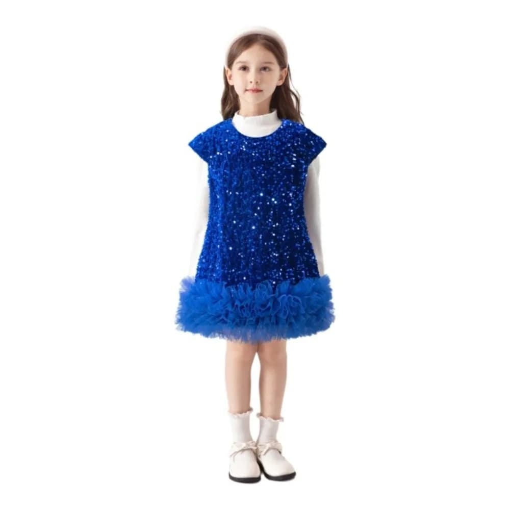 New Short Sleeved Girls Sequined Vest Skirt Fluffy Mesh Sequin Girls Dress Sparkly Costume Princess Tutu Dress Evening Gown