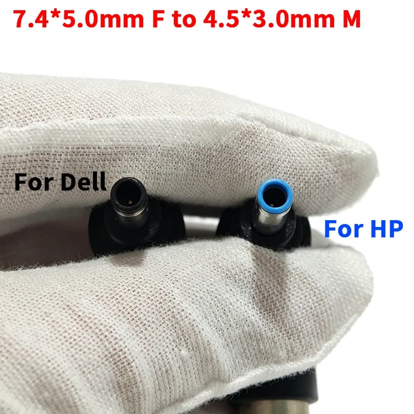 Adapter for HP/Dell DC 7.4*5.0 Female to 4.5*3.0 Male small-pin Power Elbow Charger Cable Conversion Blue/Black Head