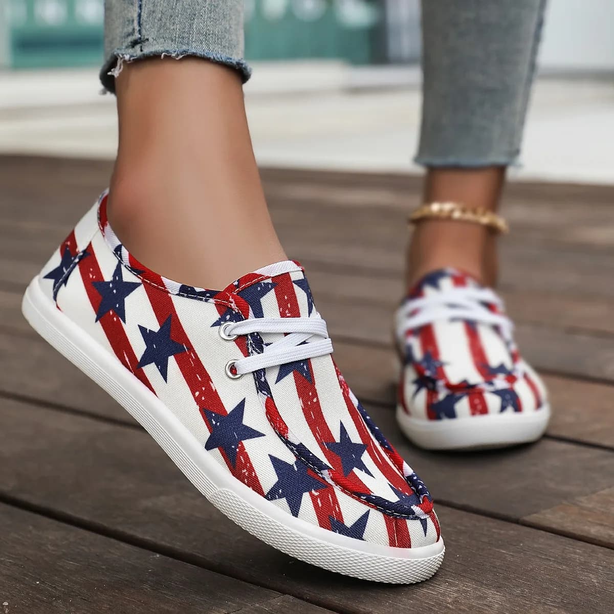 Unisex Sneakers Women's Casual Sport Shoes Canvas with Fashionable Striped Star Print Shoes with Soft Sole Couple Moccasins Fabric Shoes