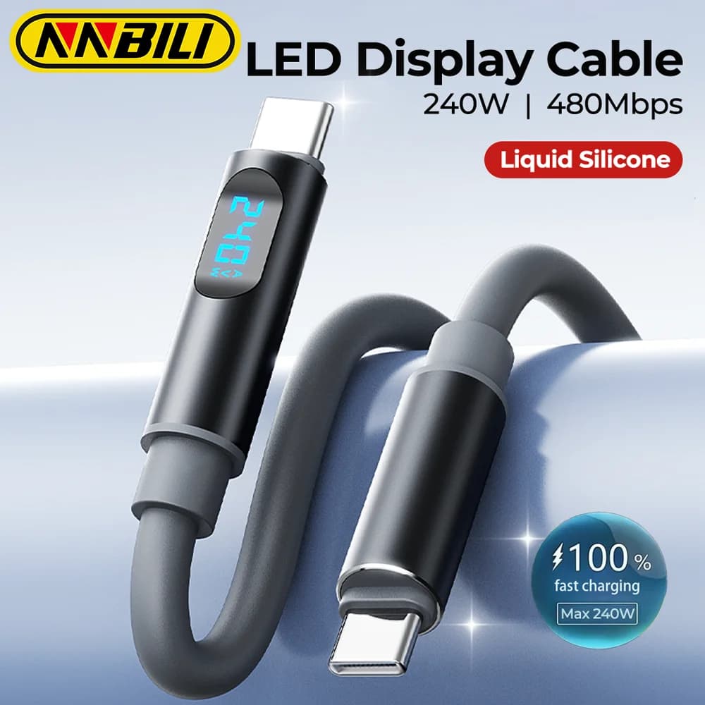 Cavo NNBILI da USB C a USB C con display a LED Cavo di ricarica rapido di tipo C Cavo di ricarica PD 240W per iPhone 15 16 17 MacBook Pixel