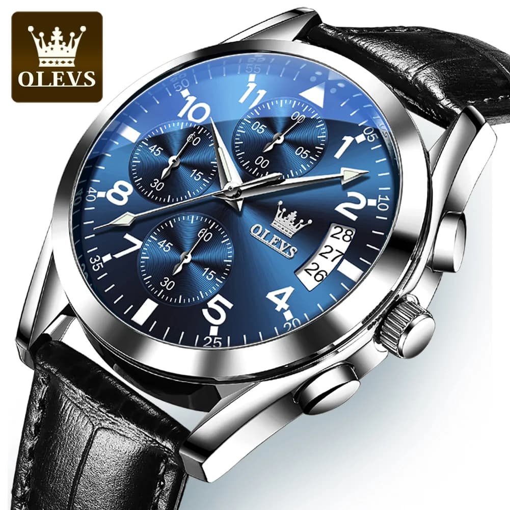 OLEVS 2878 Men's Luxury Watches Waterproof Luminous Quartz Wrist Watch Leather Sport Top Brand Men's Watch Relogio