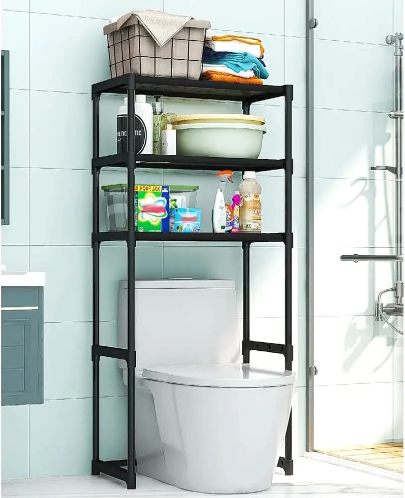 Over The Toilet Storage Cabinet, 3-Tier Metal Bathroom Organizer Shelf, Stable Freestanding Above Toilet Shelf for Laundry