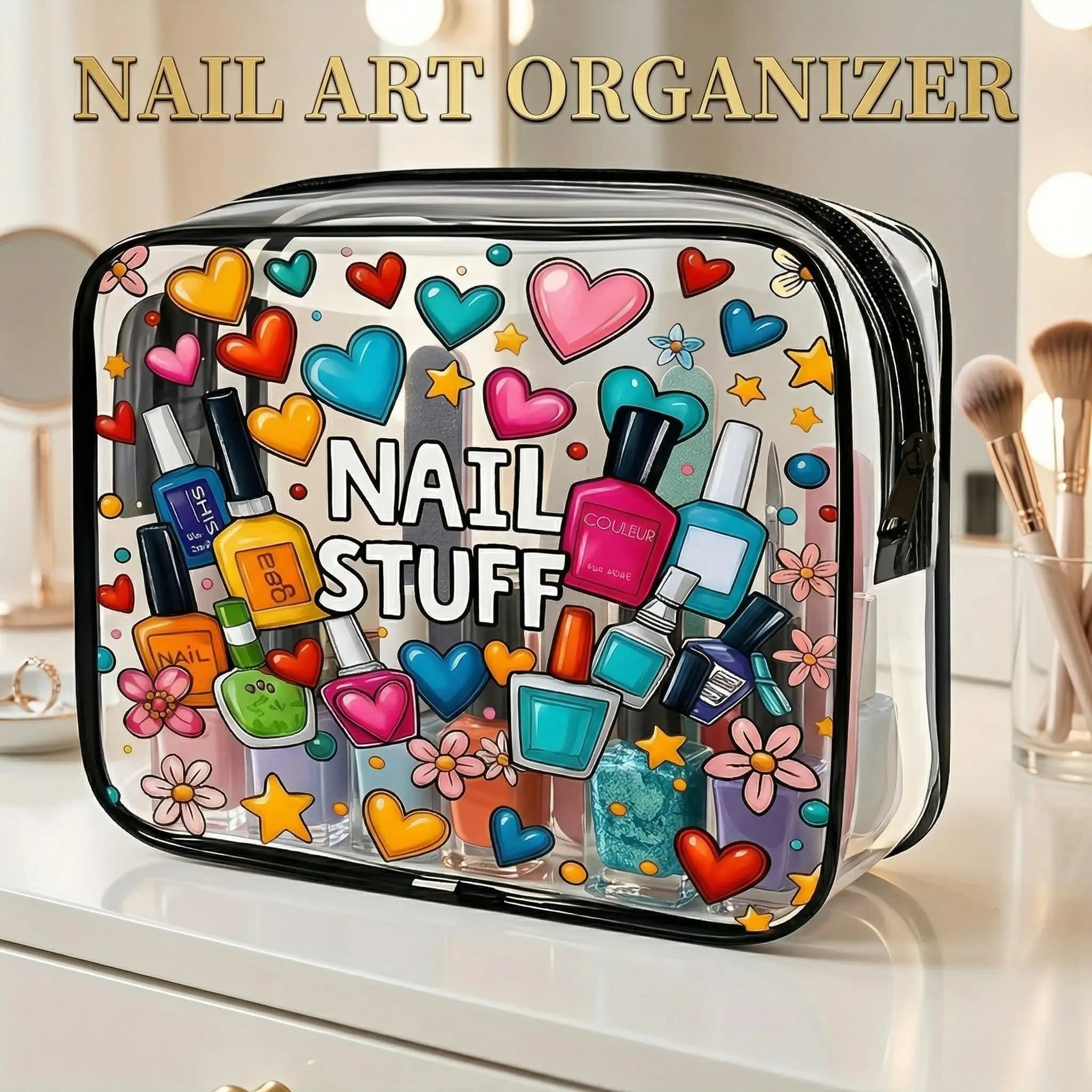1 pz Borsa Trasparente per Trucchi, Organizer per Smalti, Simpatica Pochette da Viaggio per Cosmetici, Borsa da Toilette Impermeabile Trasparente per Vacanze Estive