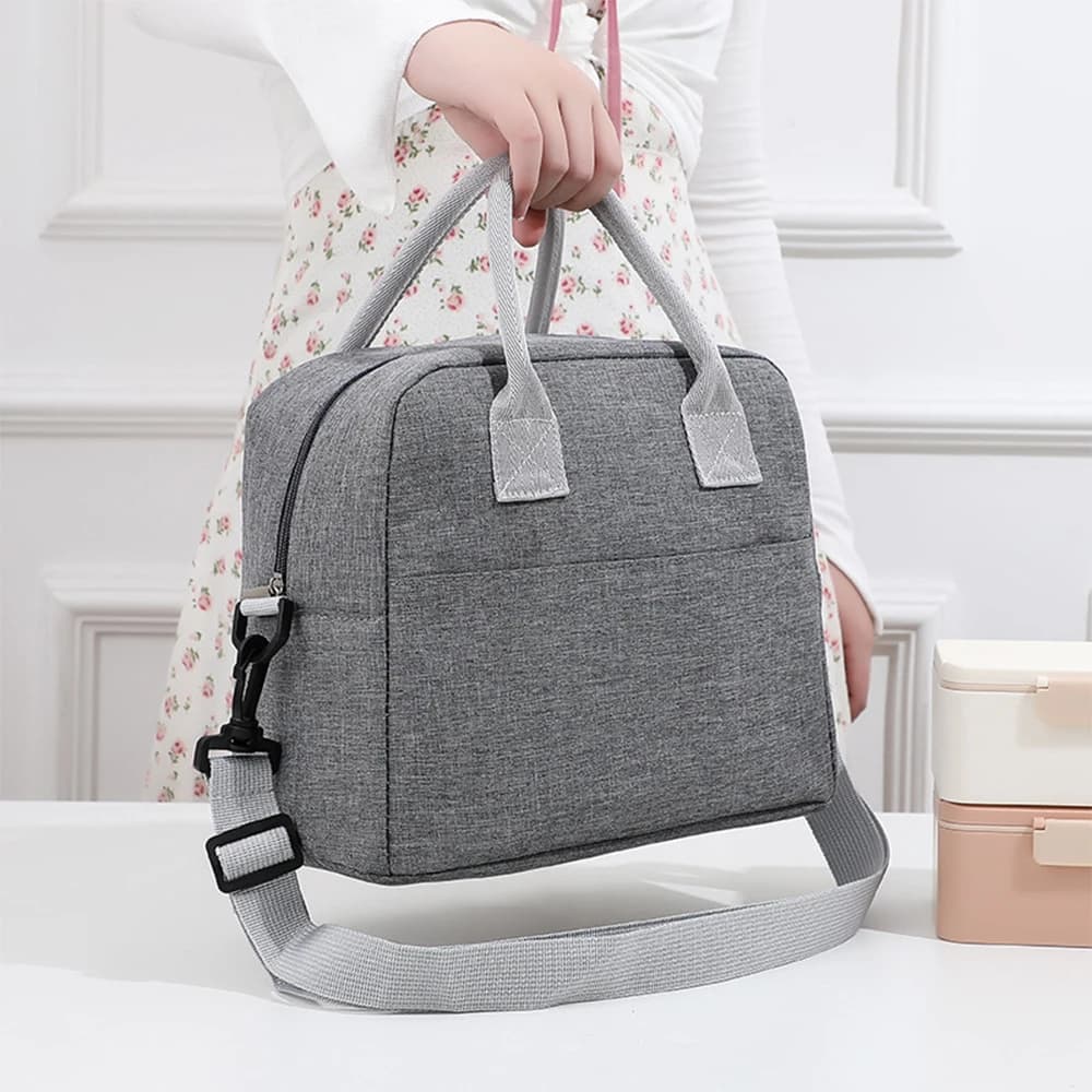Borsa per il pranzo portatile con tracolla, borsa termica, contenitore per alimenti termico in tela, per lavoro, studente, picnic, scatola isolata
