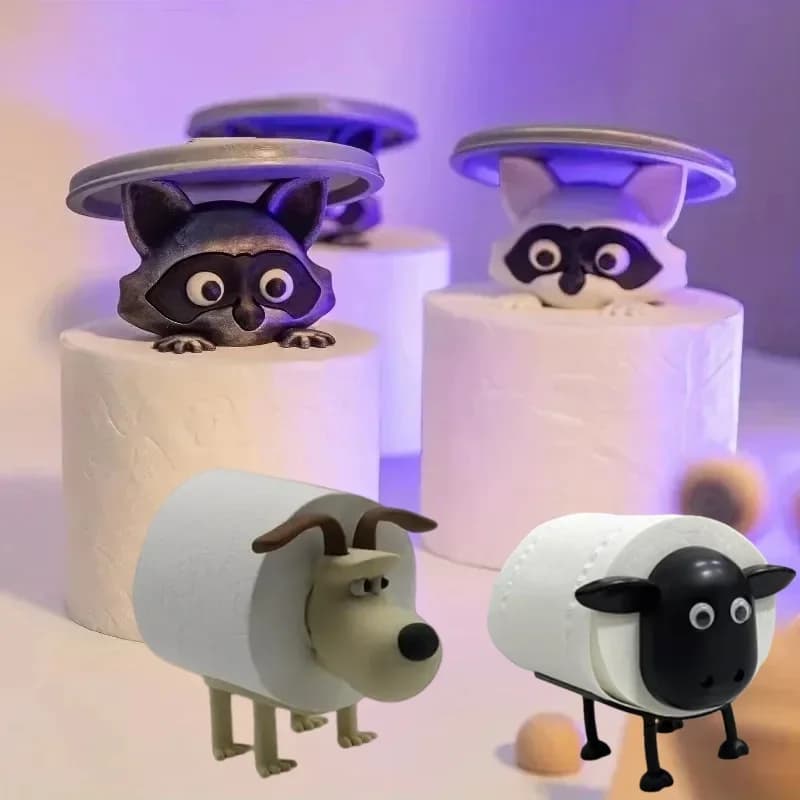 Portarotolo Carta Igienica a Forma di Cane Procione e Pecora, Decorazione Giocosa per il Bagno con Coperchio per Pattumiera, Idea Regalo Unica, Accessorio Divertente per la Casa