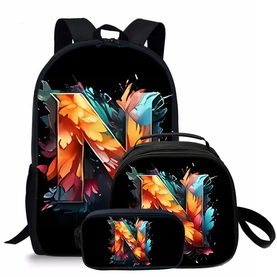 3 Pcs Set Letter Round Lunch Bags ,Pencil Bags ,School Bags For Boy/Girls Best Gifts 2D Flat Cartoon Backpack For Children