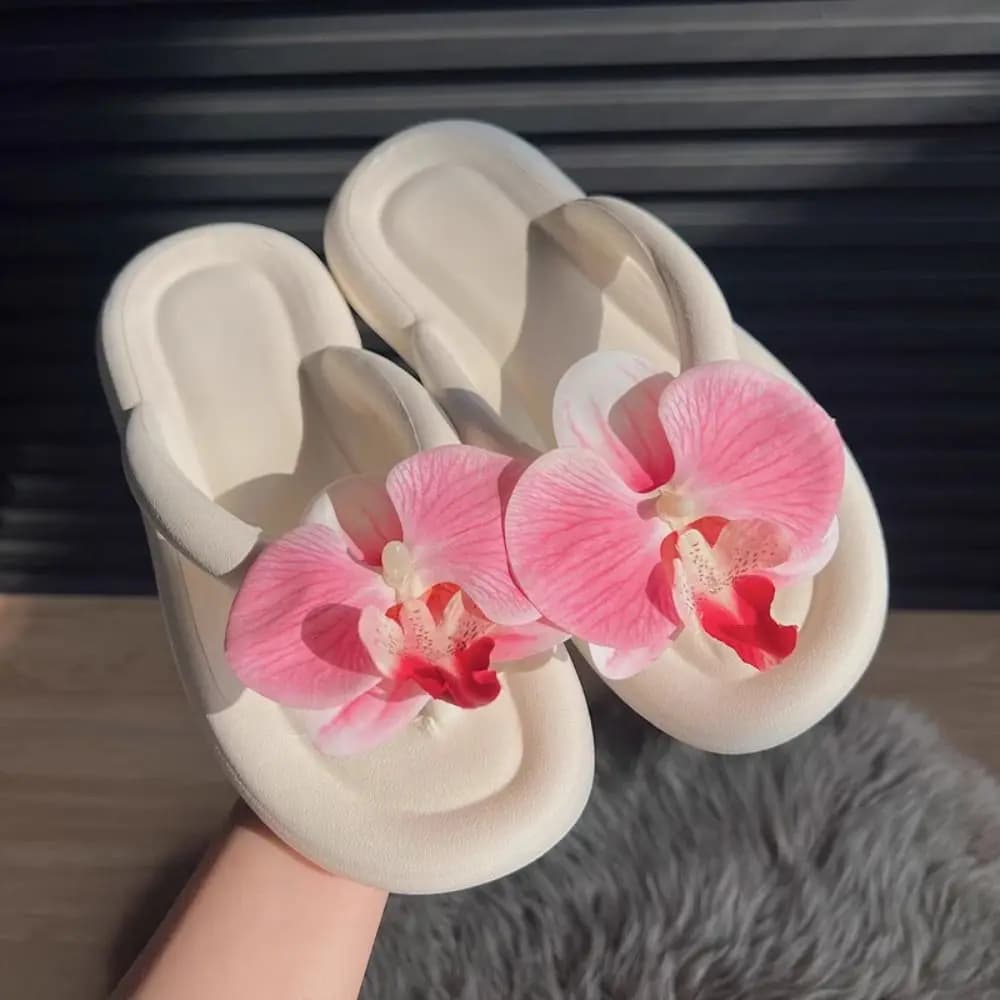 New EVA Flip Flops Butterfly Orchid Anti-Slip Herringbone Slippers Summer Sandals Vacation