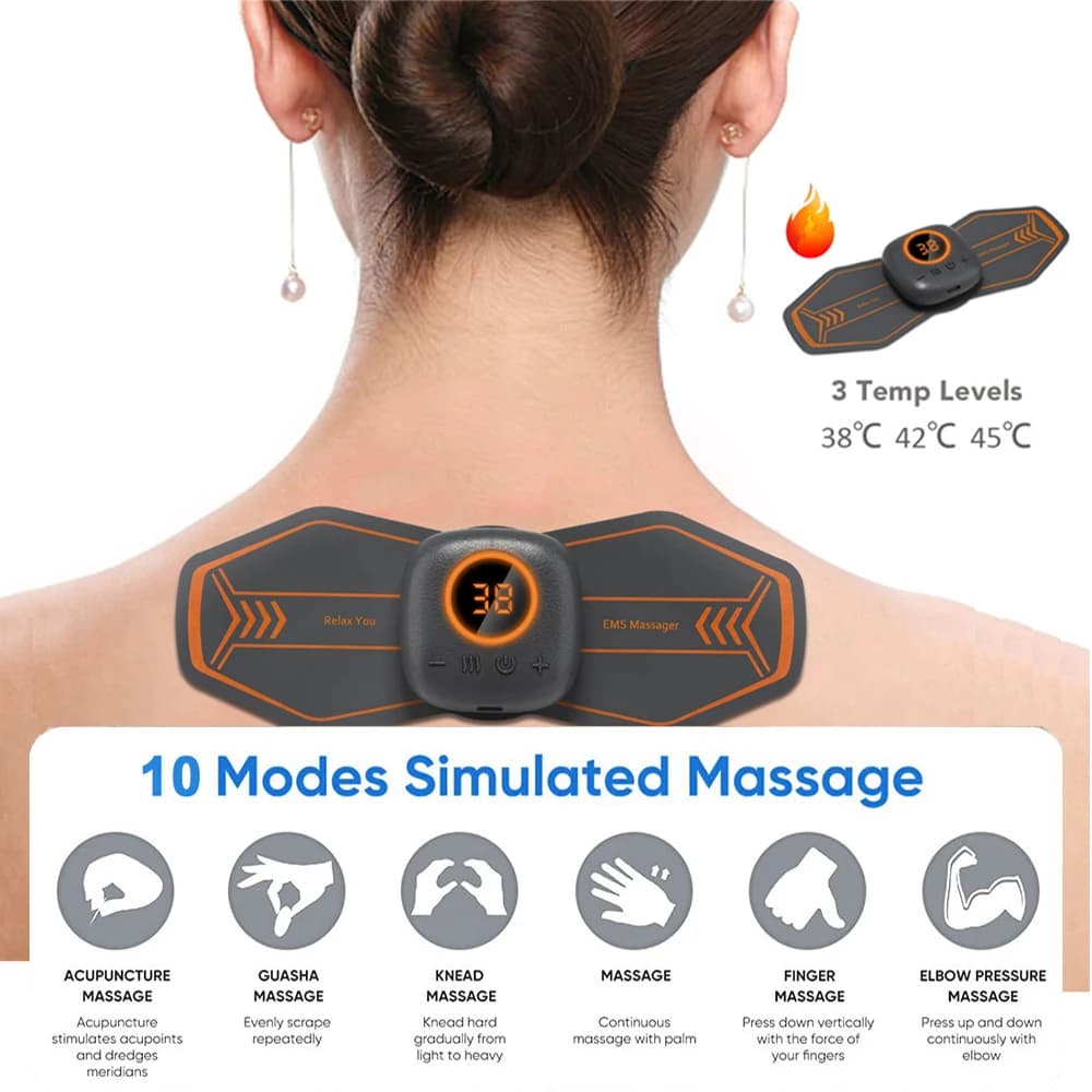 TENS neck massager and intelligent wireless EMS with heat at 3 levels, portable EMS muscle stimulator Cervical Vertebra Back body massage
