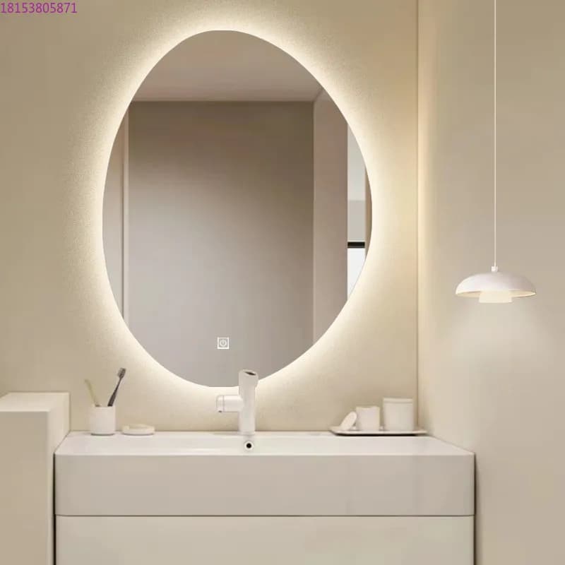 Specchio irregolare dalla forma speciale, specchio intelligente da bagno, specchio ovale, lavabo a parete