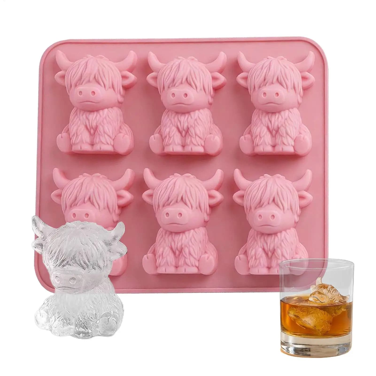 Stampi per cubetti di ghiaccio a forma di mini mucca delle Highland, adorabili stampi 3D per cubetti di ghiaccio, perfetti per bevande, feste e regali. Stampi in silicone a forma di animali carini
