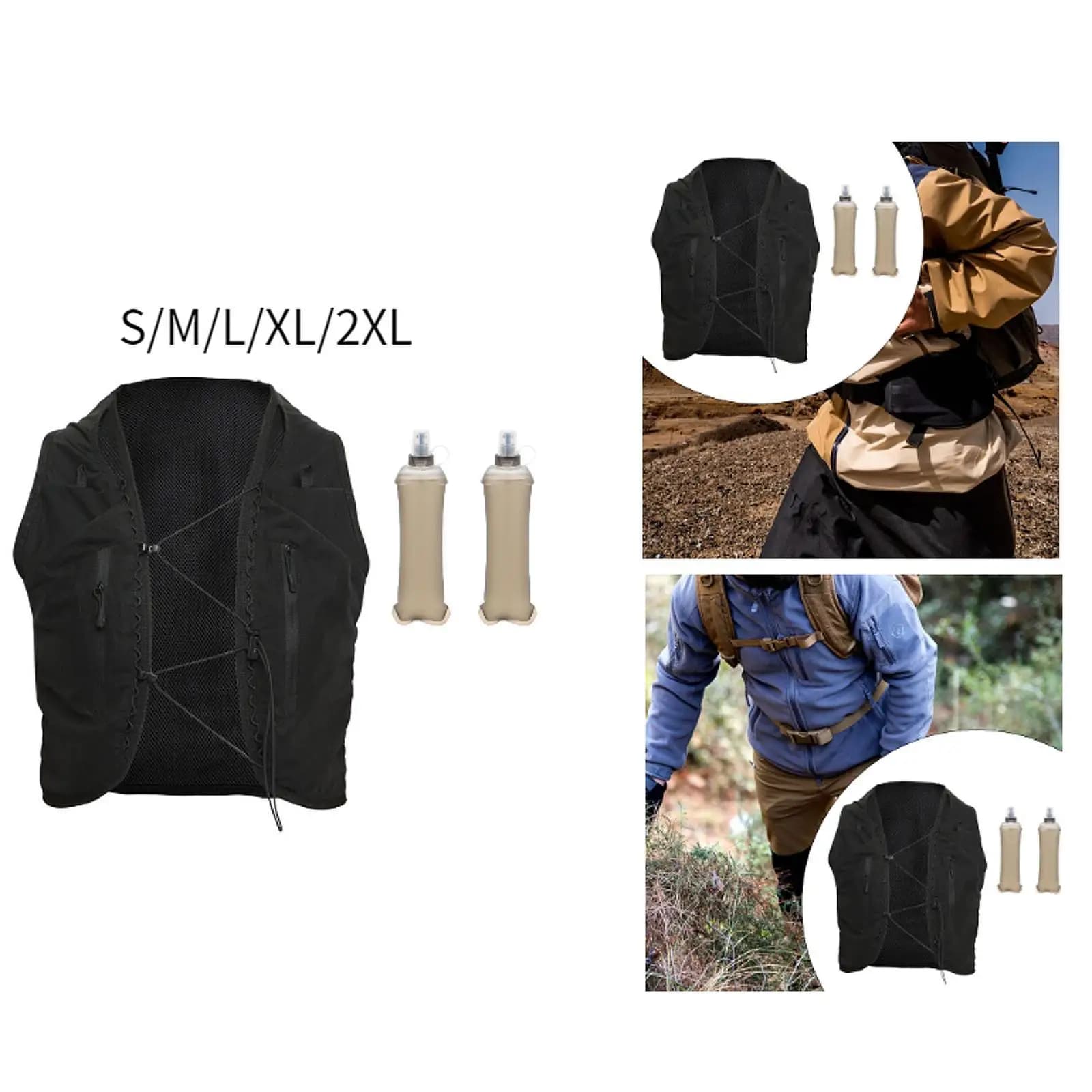 Tissue vest with 2 250ml Water Bottles, Sporty backpack for Hiking, Cycling, Camping and Climbing
