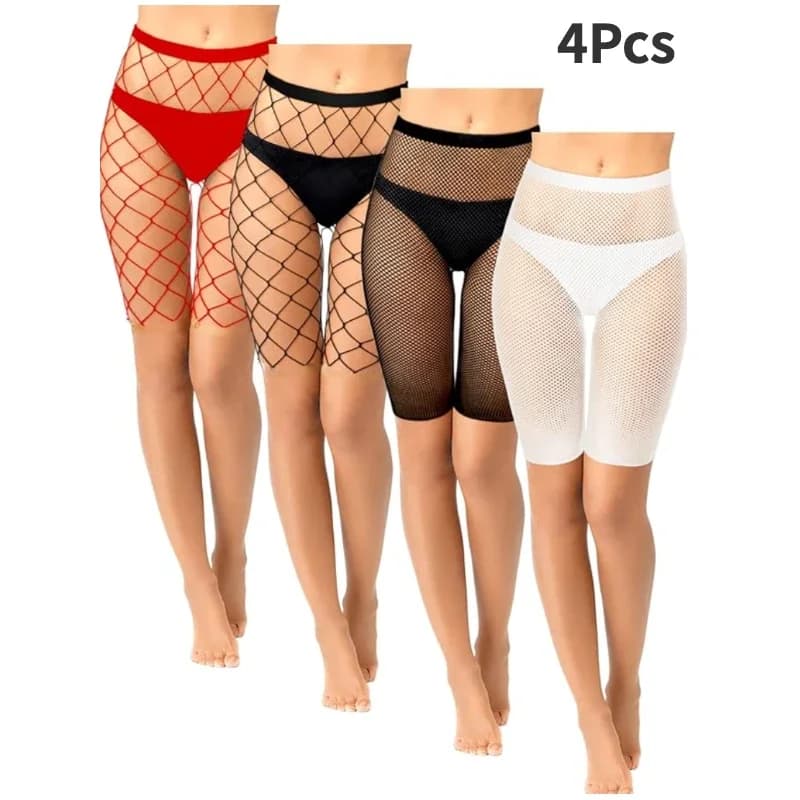 4 pz/set pantaloncini a rete a vita alta Leggings corti in rete vedere attraverso collant coprire collant corti intimo per donna signora