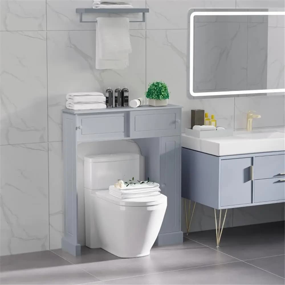 Mobiletto Salvaspazio Sopra il WC con Ripiano e Porta, Porta Carta Igienica, Organizzatore per Bagno, Personalizzabile