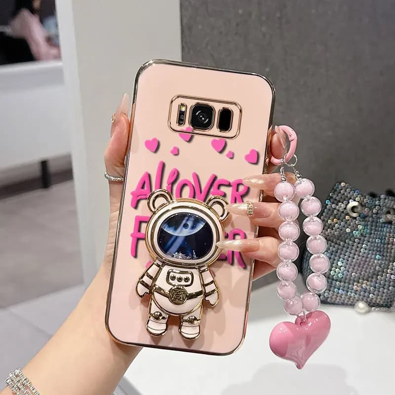 3 Pcs(Pink Font Phone Case+Bead Lanyard+Stand) Phone Case Suitable for Galaxy S8+/S20 Lite/ S20 FE 5G/S21 5G/S24 Ultra/S24/S9/S8
