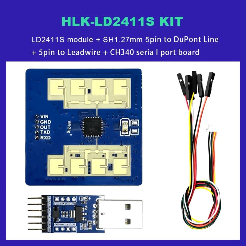 Intelligent Radar Module Hi-Link 24Ghz HLK-LD2411S in Low Consumption for Human Body Detection, LD2411S Intelligent Light Sensor