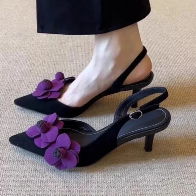 Fiore Donna Sandali con tacco Punta a punta Tacchi alti Scarpe Slingback Moda Estate Donna Abito Sandali poco profondi De Mujer