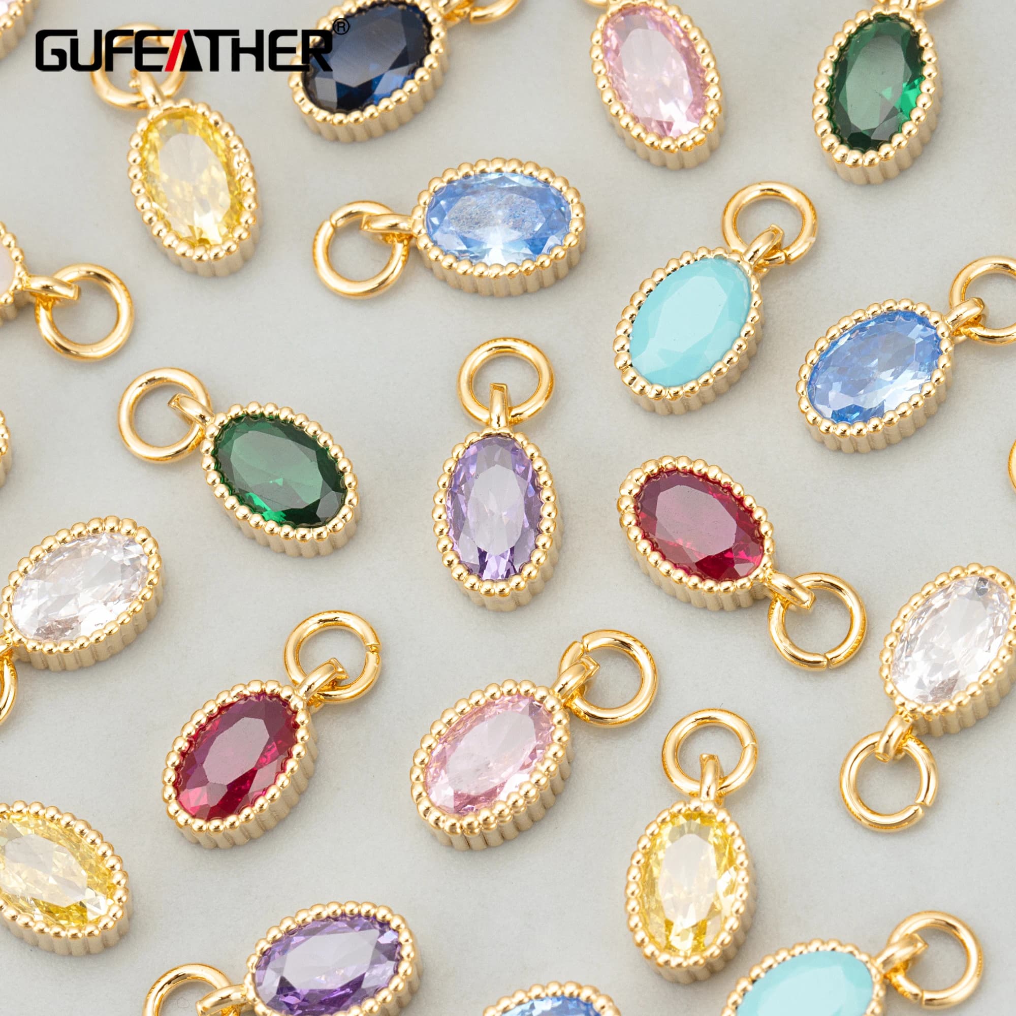 GUFEATHER ME91, accessori di gioielli, oro 18 carati rodiato, rame, senza nichel, zircone, pendenti fai da te, ciondoli, creazione di gioielli, 6 pezzi/lotto