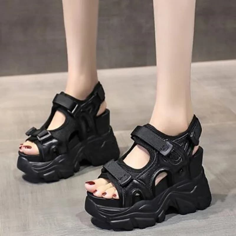 Sandali gladiatore con plateau da 10.5CM sandali bianchi con lacci donna tacchi alti zeppe scarpe sportive Casual donna estate autunno Sneaker