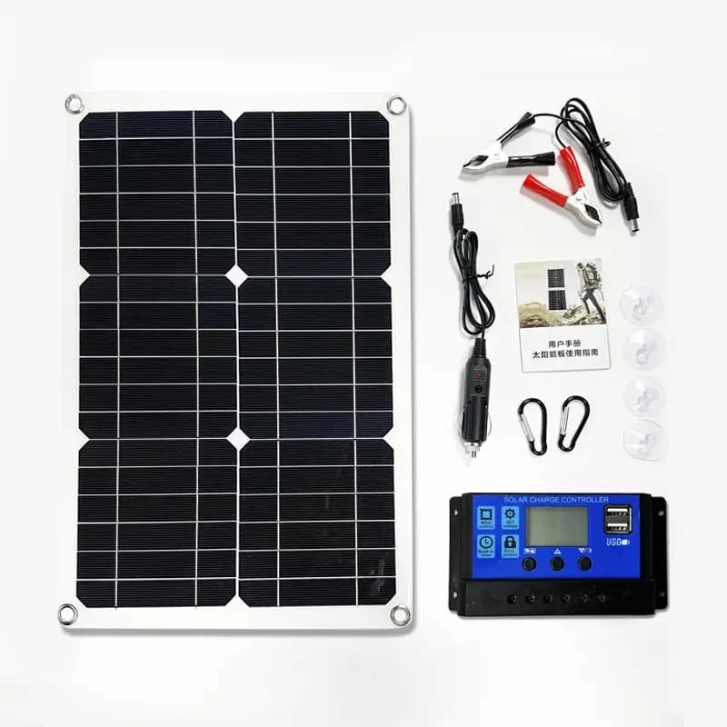 Pannello Solare Portatile 500W 12V 18V Impermeabile con Porta USB, Caricabatterie Solare 5V per Campeggio e Ricarica Telefono all'Aperto
