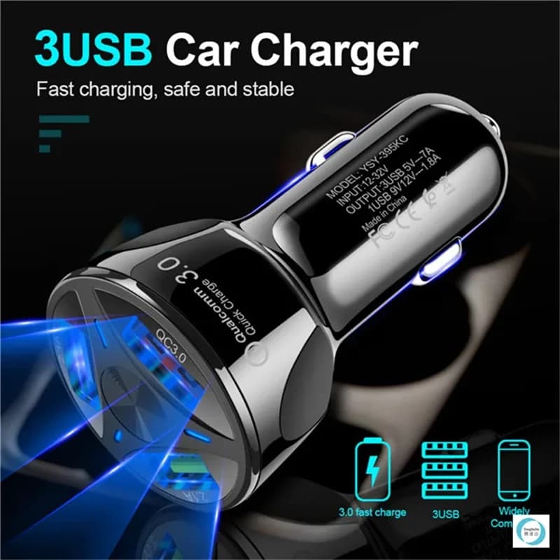 Quick Car Charger QC3.0 Mini 3 USB ports for iPhone, for Huawei, Quick Charging Adapter for Car