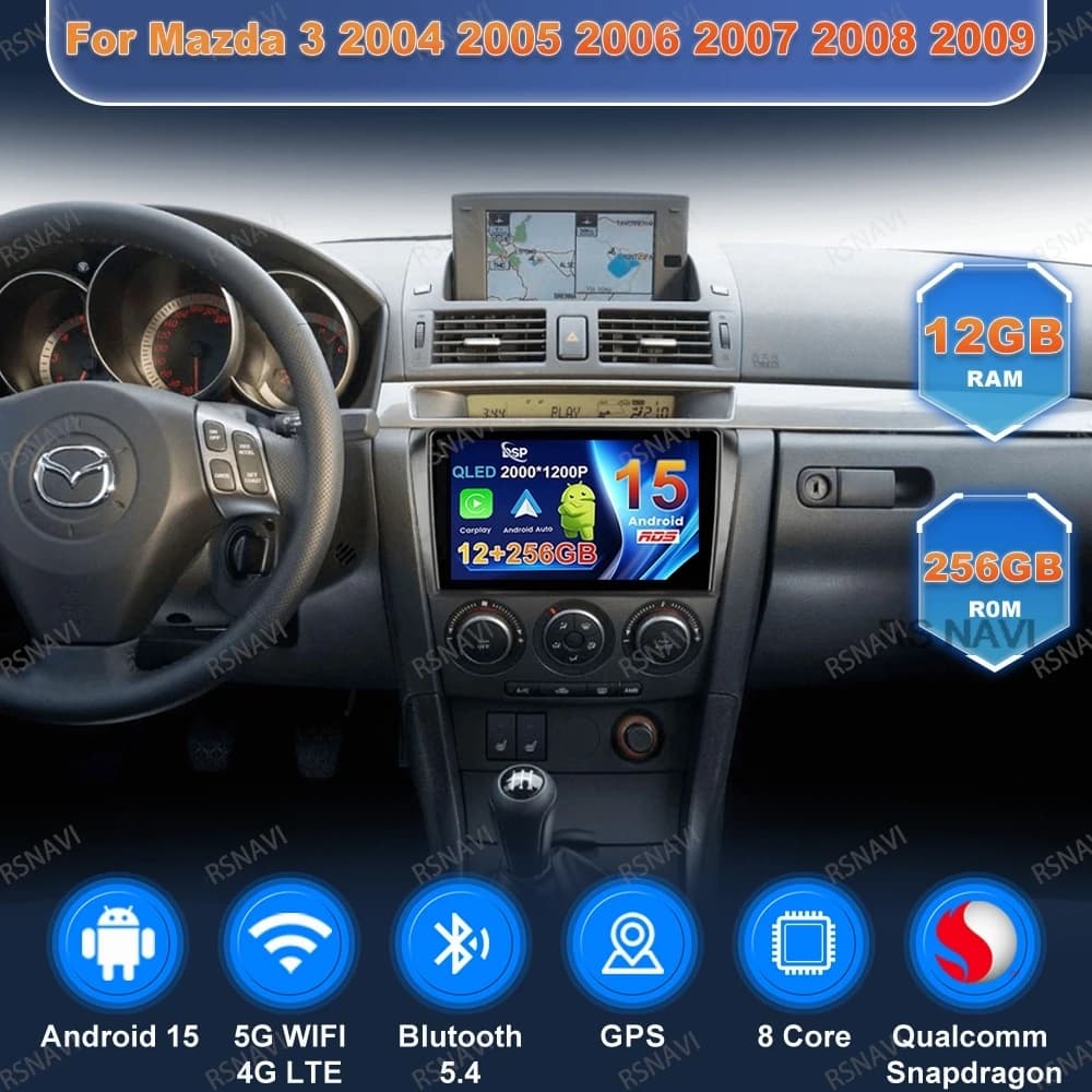Android 15 Autoradio Per Mazda 3 2004 2005 2006 2007 2008 2009 QLED 4G LTE 5G WIFI Autoradio Wireless Carplay Auto BT DSP Stereo
