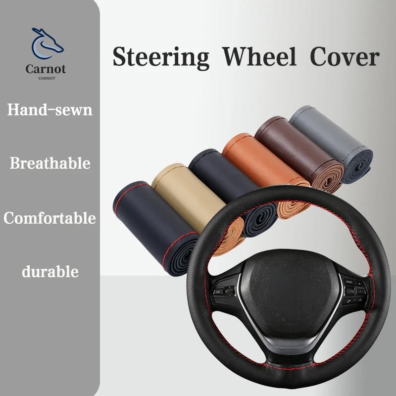 Coprivolante universale in pelle per auto Stitch On Wrap Cover adatto per 38cm 14 cucito fai da te traspirante e antiscivolo nero grigio Beige