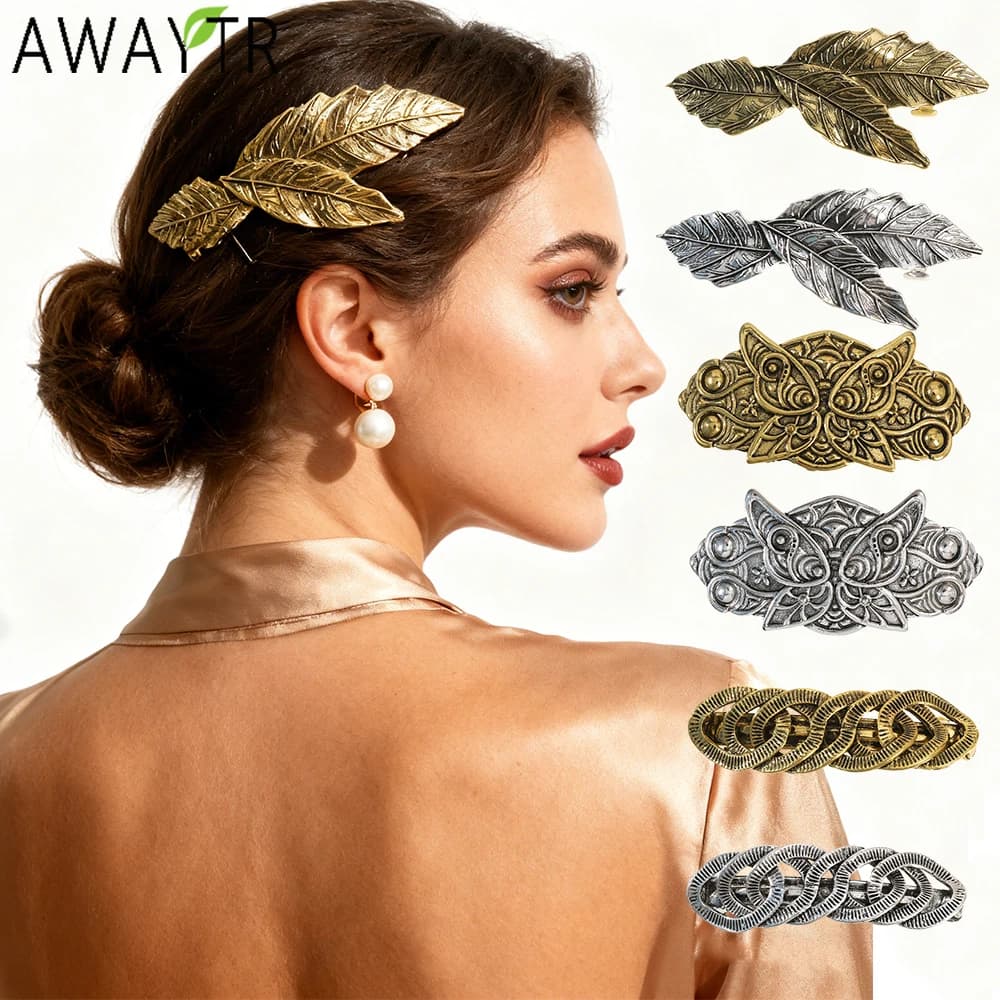 AWAYTR Distintivo foglia bronzo vintage Forcina a becco d'anatra Fermagli per capelli in lega Copricapo di San Valentino Accessori per capelli ragazza Regalo festival