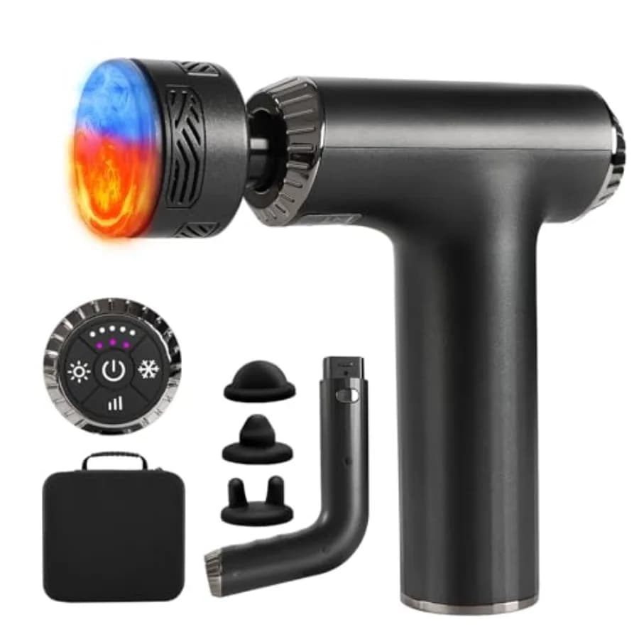 Massage gun with Hot/Freddo function 2 in 1, Mini Muscular Massage Portable with External Handle, Deep Percussion Electric Massage
