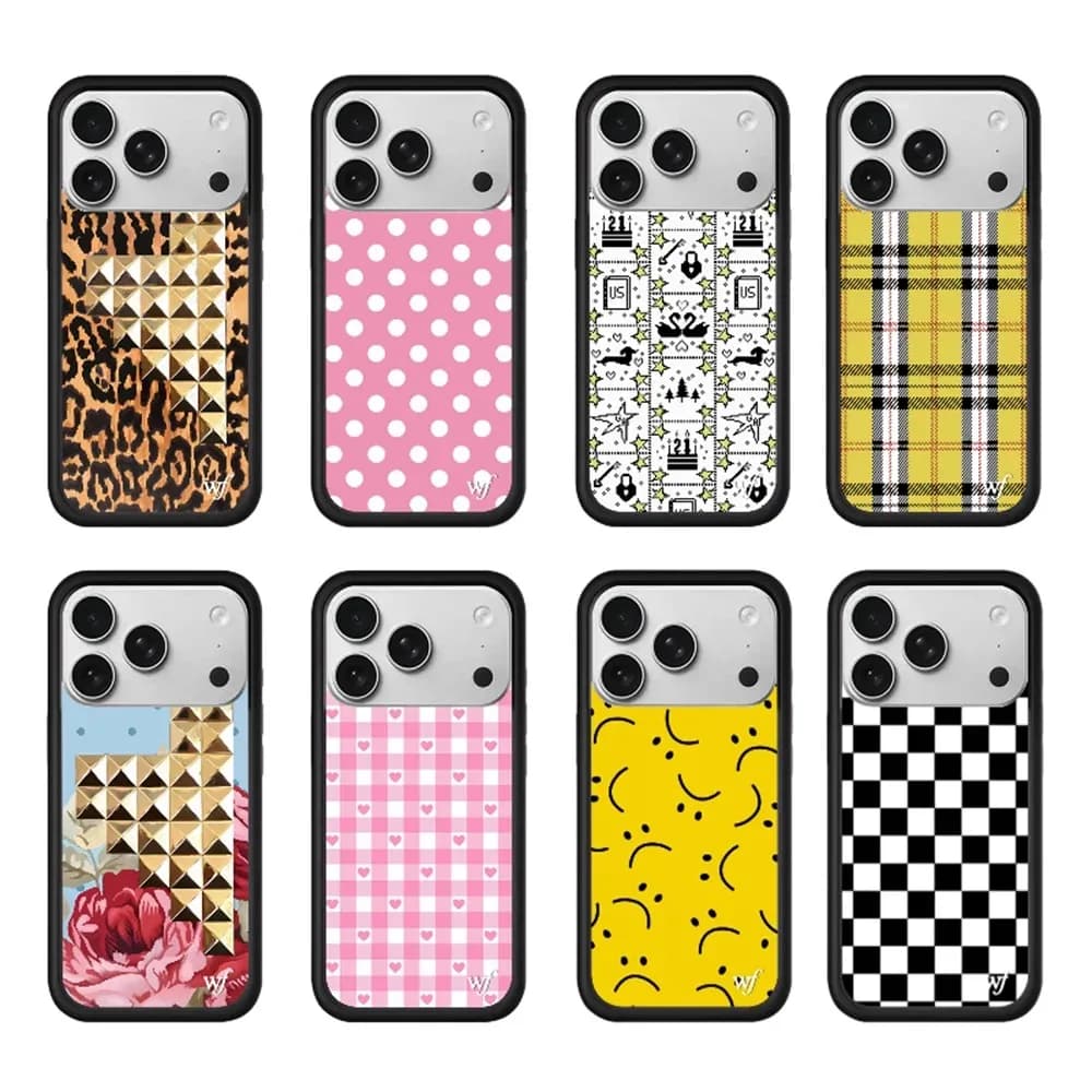 Custodia per telefono Wildflower INS Plaid Heart 3D WF per iPhone 11 12 13 14 15 16 17 Pro Max Plus, con pois carini, antiurto