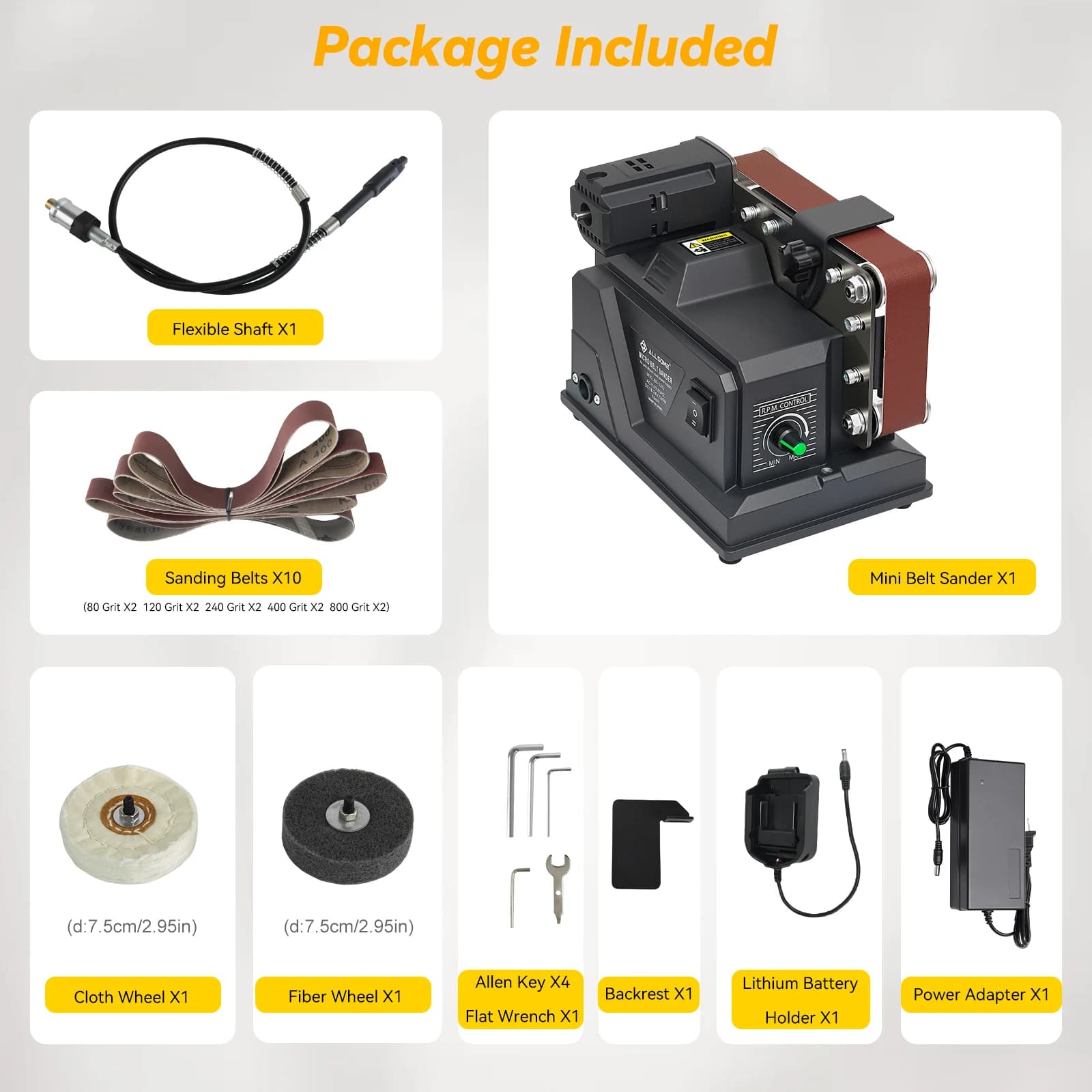 Levigatrice elettrica Allsome da 180 W per bordi in legno, levigatrice elettrica con 10 nastri abrasivi, adatta per batteria Makita da 18 V
