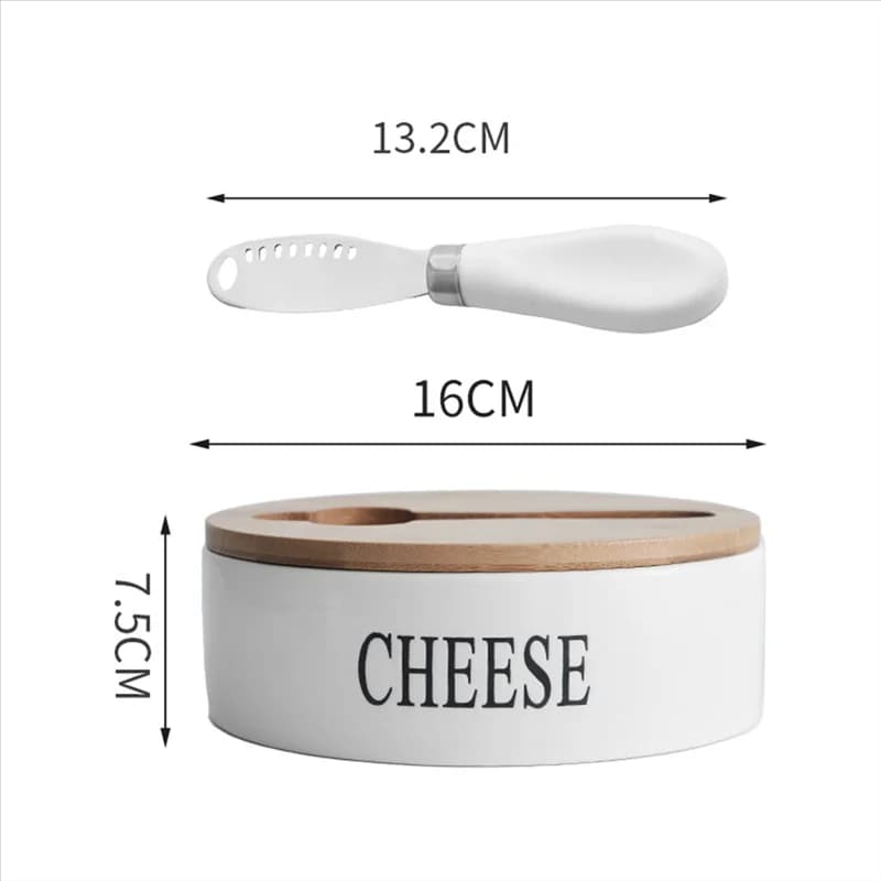 A53TT Scatola sigillante per formaggio Piatto per burro in ceramica con coperchio e set di coltelli Scatola contenitore per vassoio portaoggetti per formaggio
