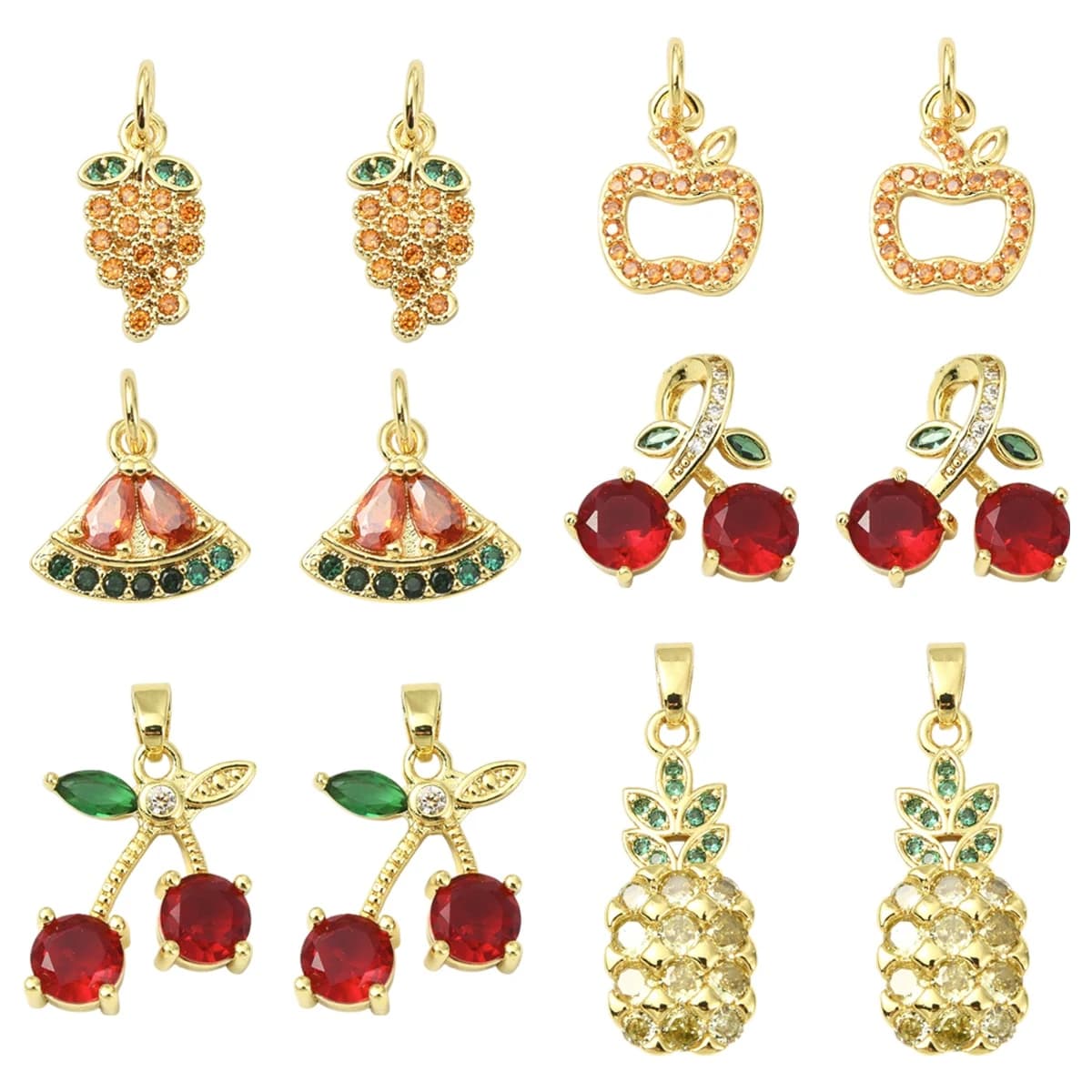 2 Pcs Brass Micro Pave Cubic Zirconia Pendants Real 18K Gold Plated Fruit Charms for Earring Bracelet DIY Jewelry Making