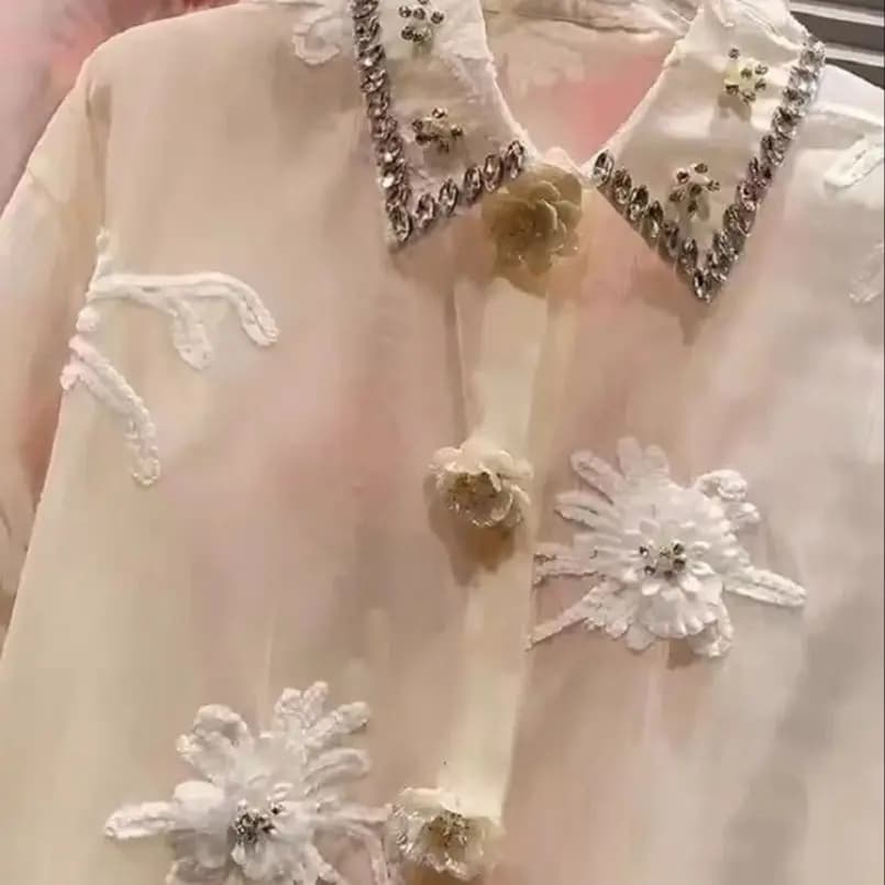 Camicie e Bluse da Donna Ricamate con Diamanti di Alta Gamma, Protezione Solare, Sottili, Cardigan Coreano Popolare Primavera Estate 2025