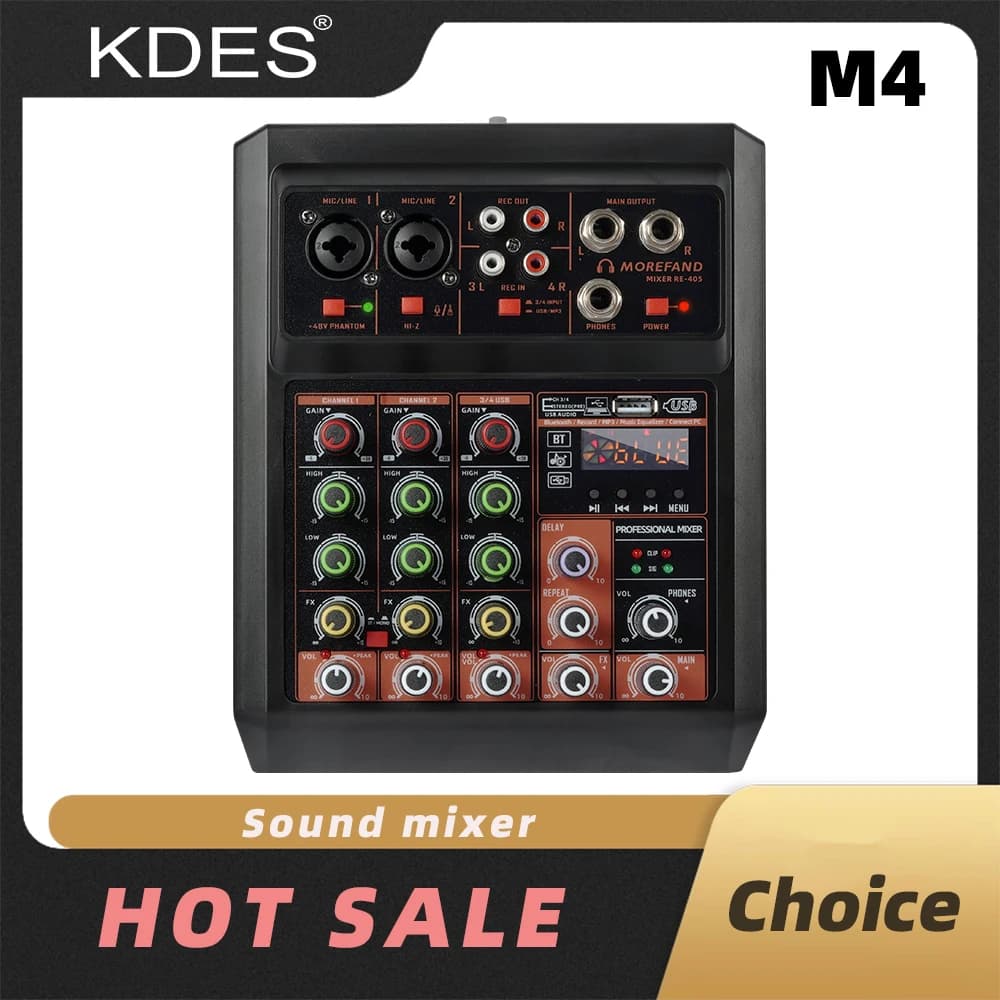 KDES M4 Mixer audio 4 canali 48V Phantom Power USB Mixer audio da studio Bluetooth Console DJ Mixing per Karaok