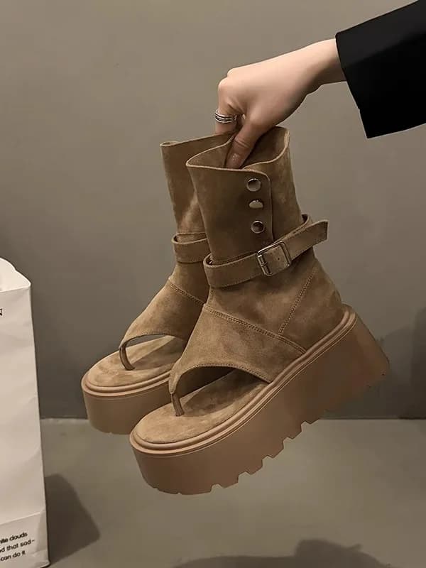 Stivaletti corti da donna traforati estivi, slip-on, con plateau, superficie in velluto, suola in gomma, tacco alto