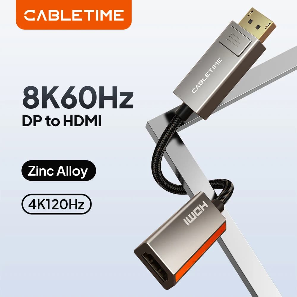 Adattatore Displayport a HDMI CABLETIME 8K 60Hz 4K 120Hz HDR 10 in lega di zinco con chip VMM7100 per PC desktop, adattatore DP C449