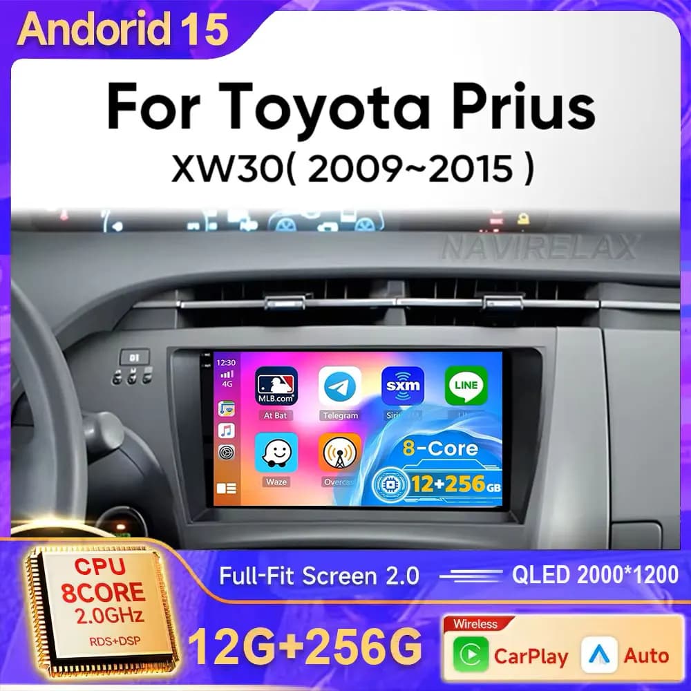 Android 15 Carplay Auto WIFI + 4G Per Toyota Prius XW30 2009 2010 2011 2012 2013 2014 2015 Autoradio Lettore Multimediale GPS Stereo