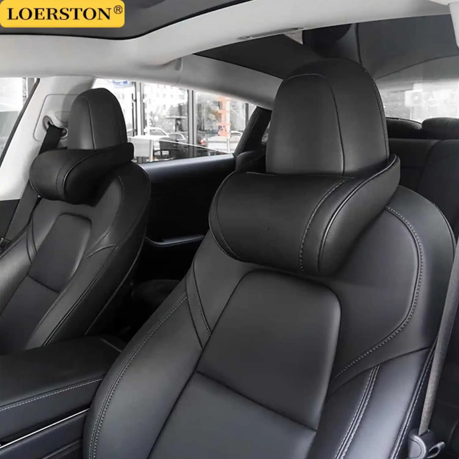 KJOY Poggiatesta per sedile Poggiatesta da viaggio Cuscino per il collo Cuscino per il collo in pelle PU Cuscini in memory foam Accessori per auto utilizzati per Tesla Model3/Y/X