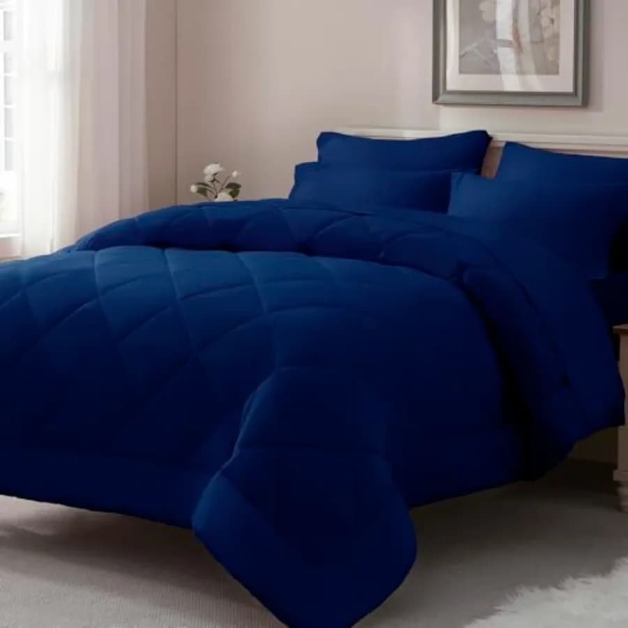 ® Set Copripiumino Blu Scuro - 7 Pezzi, Set Letto Completo per Tutte le Stagioni, Ultra Morbido, con Copripiumino e Lenzuolo Piatto