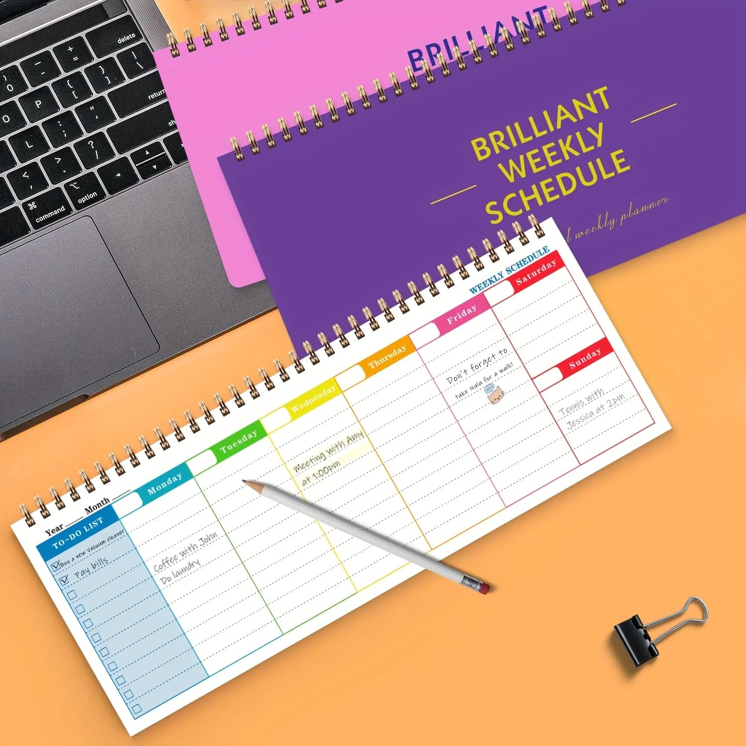 2026 Agenda settimanale Notebook Lista delle cose da fare Copertina impermeabile Rilegatura a spirale Task di programmazione codificato a colori Blocco note portatile Scrivania da ufficio