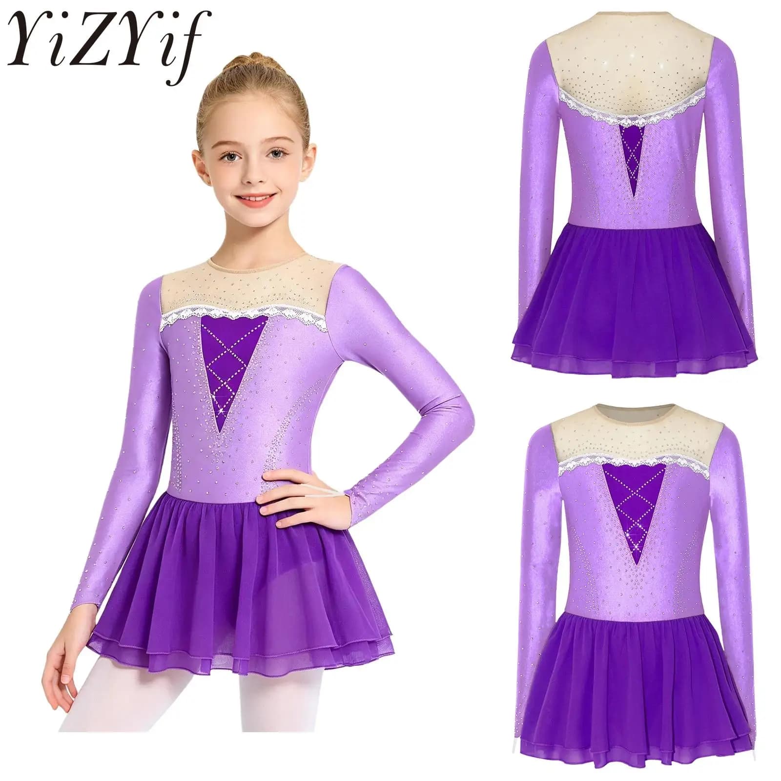 Vestito da Pattinaggio Artistico per Bambine, Costume da Ballerina per Spettacoli di Danza, Abito Leotard per Carnevale, Festival e Parate