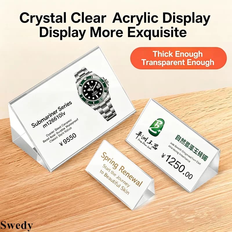Set di 5 Portaetichette in Acrilico 50x25mm / 70x30mm, Supporto per Menu da Tavolo, Espositore per Cartellini Prezzi, Piccoli Portaetichette in Carta