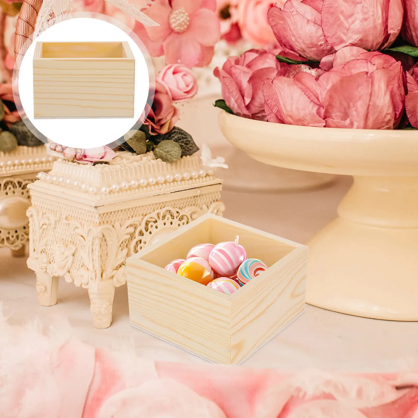 2Pcs Wooden Storage Box Natural Wood Finish Open Top Desktop Organizer Multifunctional Office Organizer Box Wedding Favor Candy