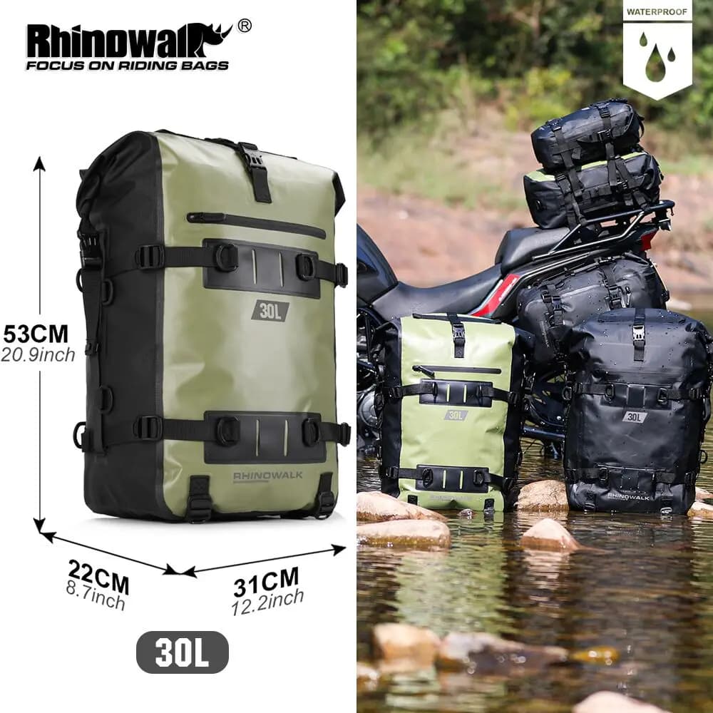 Rhinowalk Borsa da coda per moto Zaino da ciclismo impermeabile al 100% 8L 15L 30L Borsa da sella laterale per motore Accessori per scatole per bagagli da viaggio